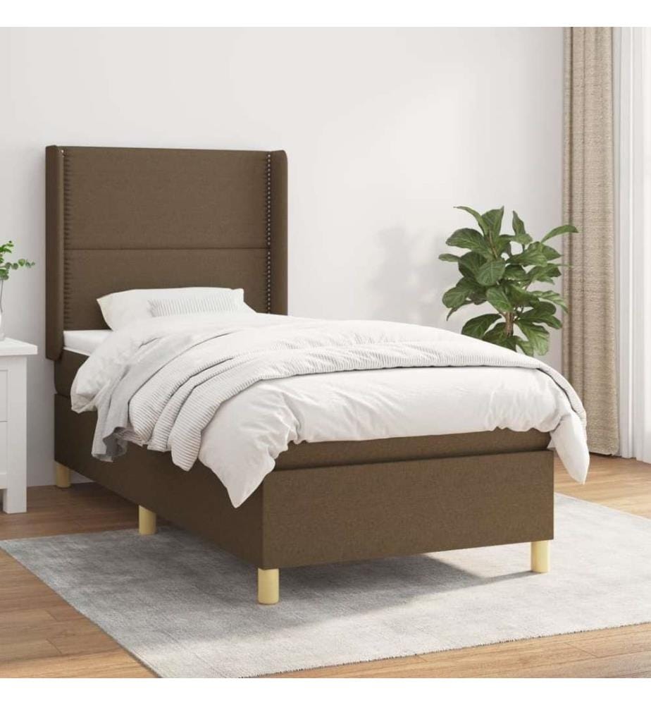 Lit à sommier tapissier avec matelas Marron foncé 90x200 cm