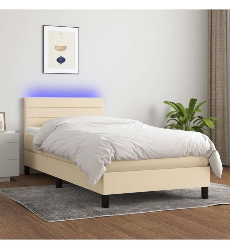 Sommier à lattes de lit avec matelas LED Crème 90x190 cm Tissu