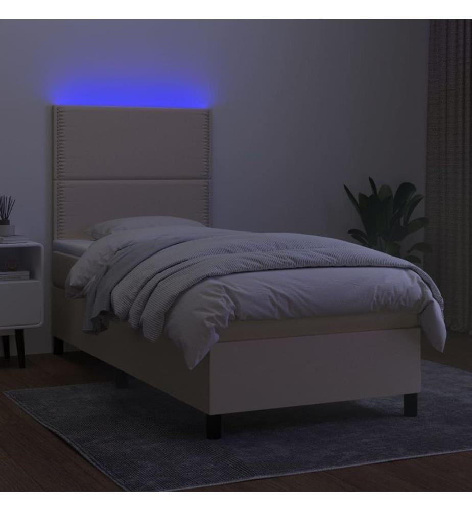 Sommier à lattes de lit et matelas et LED Crème 90x190 cm Tissu