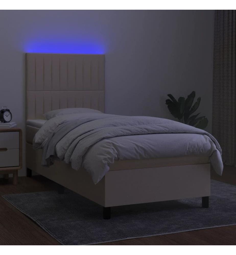 Sommier à lattes de lit et matelas et LED Crème 80x200cm Tissu