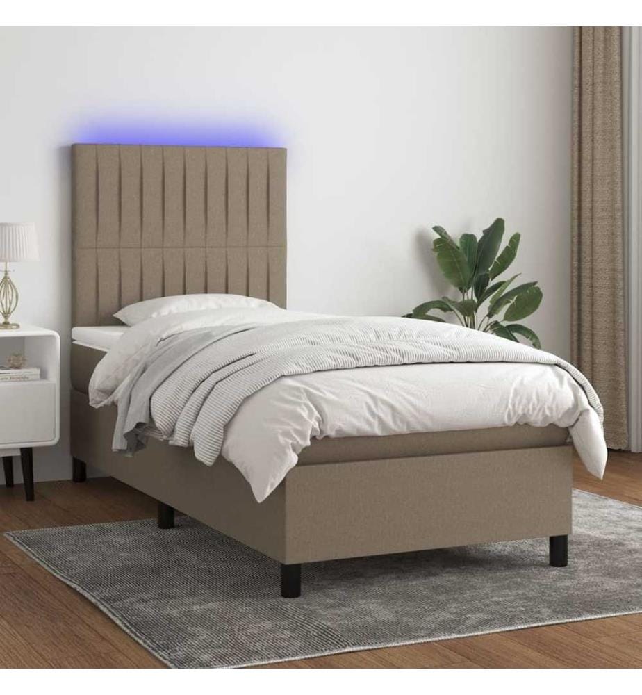 Boxspringbett mit Matratze & LED Taupe 100x200 cm Stoff