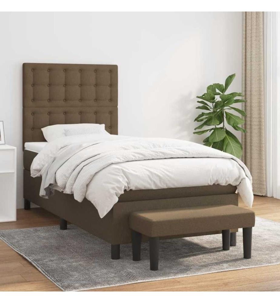 Lit à sommier tapissier avec matelas Marron foncé 90x190 cm