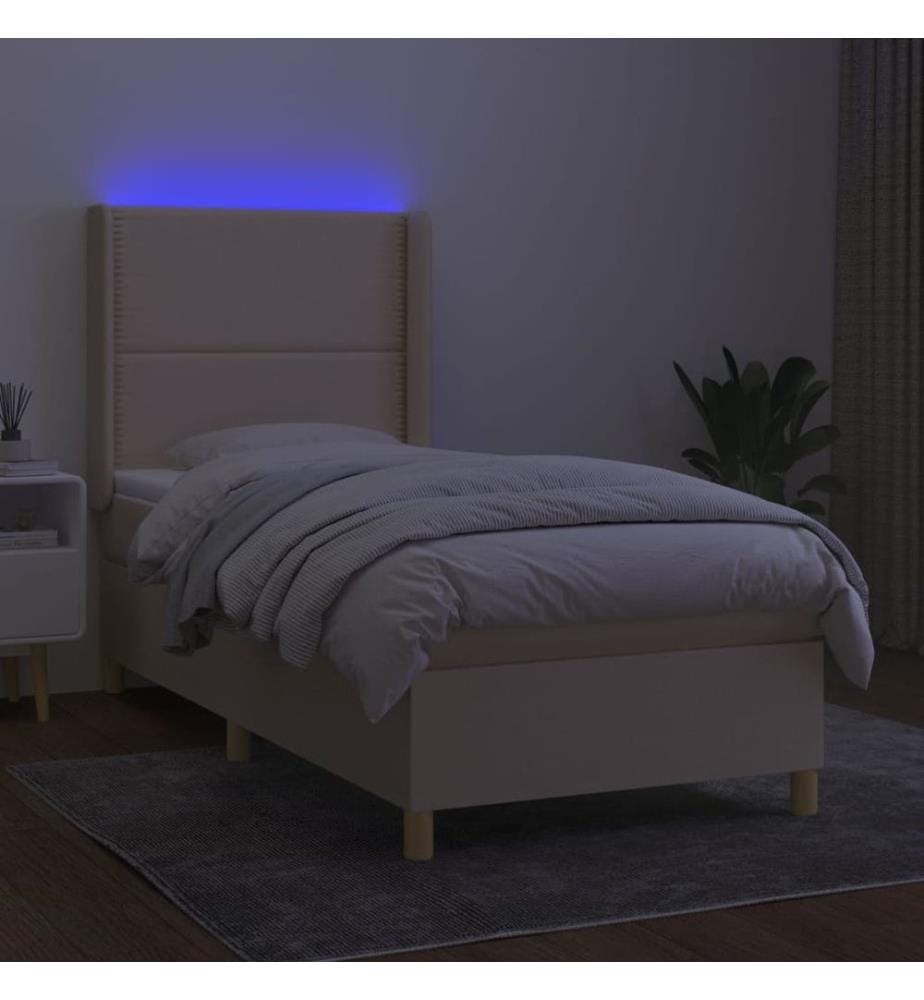 Sommier à lattes de lit matelas et LED Crème 90x190 cm Tissu