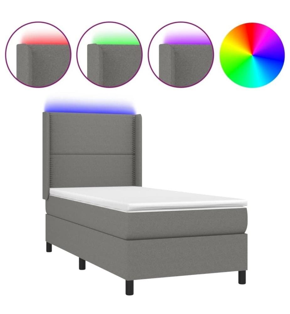 Sommier à lattes de lit matelas LED Gris foncé 90x200cm Tissu