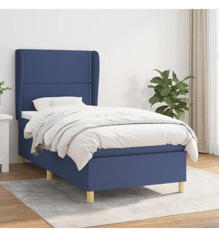 Lit à sommier tapissier avec matelas Bleu 90x190 cm Tissu