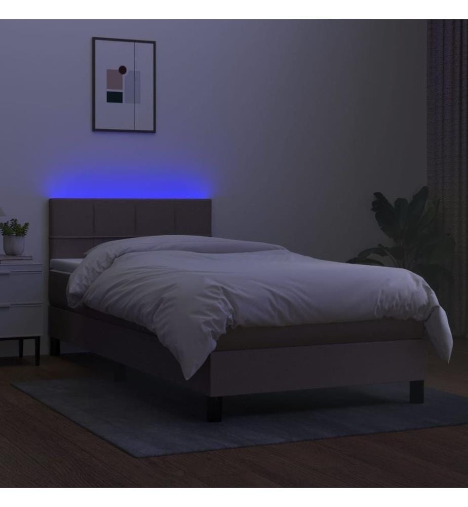Sommier à lattes de lit avec matelas LED Taupe 90x190 cm Tissu