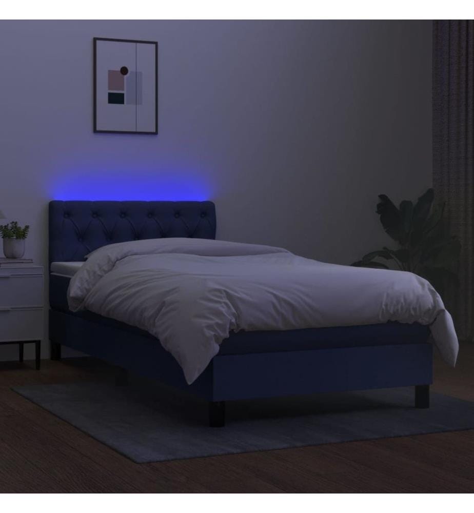 Sommier à lattes de lit avec matelas et LED Bleu 80x200cm Tissu