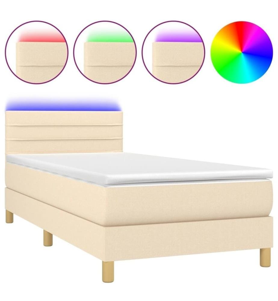 Sommier à lattes de lit avec matelas LED Crème 90x190 cm Tissu