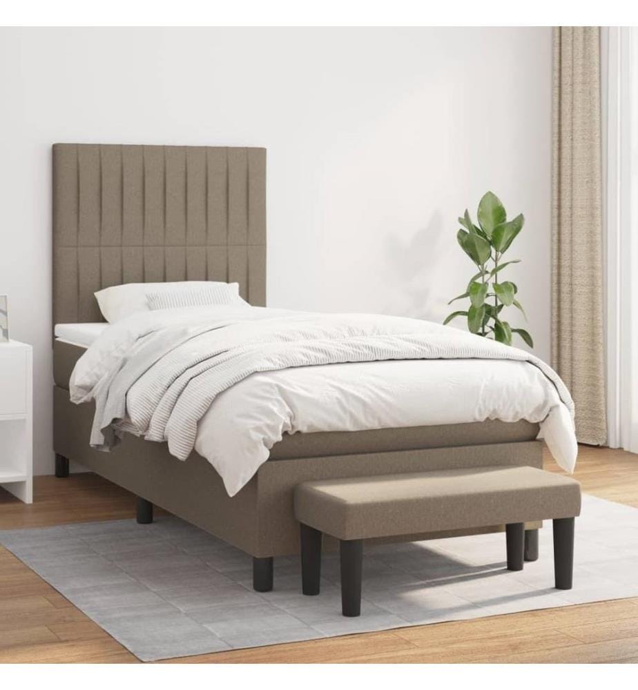 Lit à sommier tapissier avec matelas Taupe 90x190 cm Tissu