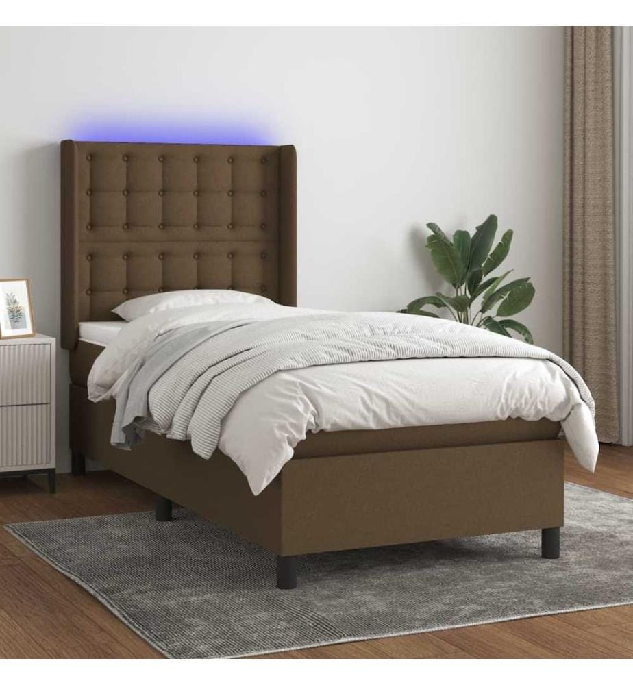 Sommier à lattes de lit matelas LED Marron foncé 90x190cm Tissu