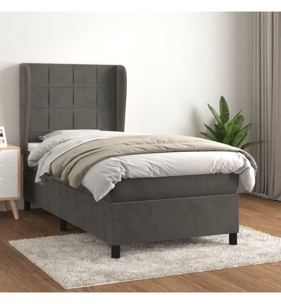 Boxspringbett mit Matratze Dunkelgrau 100x200 cm Samt