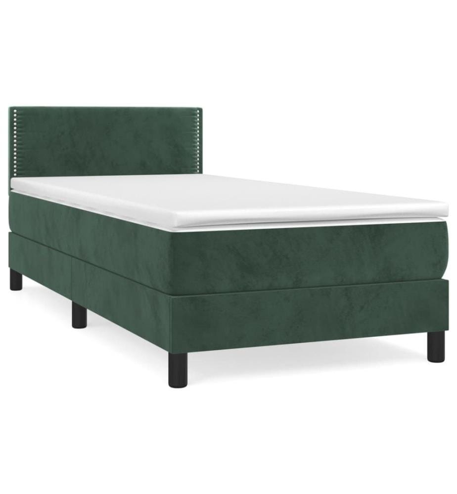 Lit à sommier tapissier avec matelas Vert foncé 90x190 cm