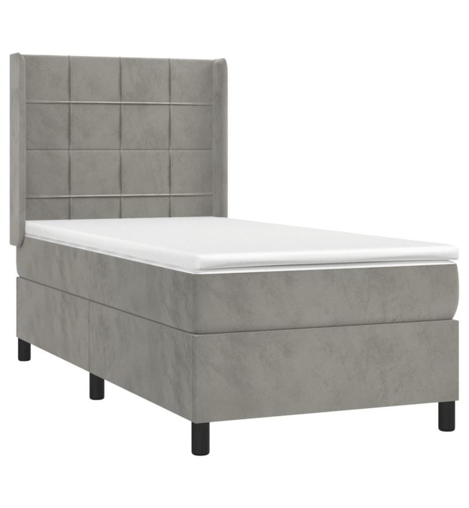 Boxspringbett mit Matratze & LED Hellgrau 100x200 cm Samt