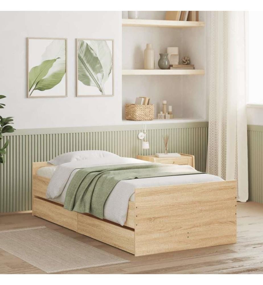Bettgestell mit Schubladen Sonoma-Eiche 100x200 cm