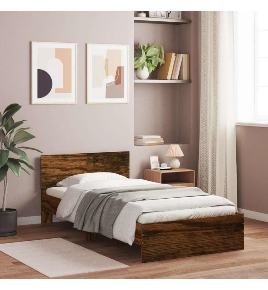 Bettgestell mit Kopfteil Räuchereiche 100x200 cm Holzwerkstoff
