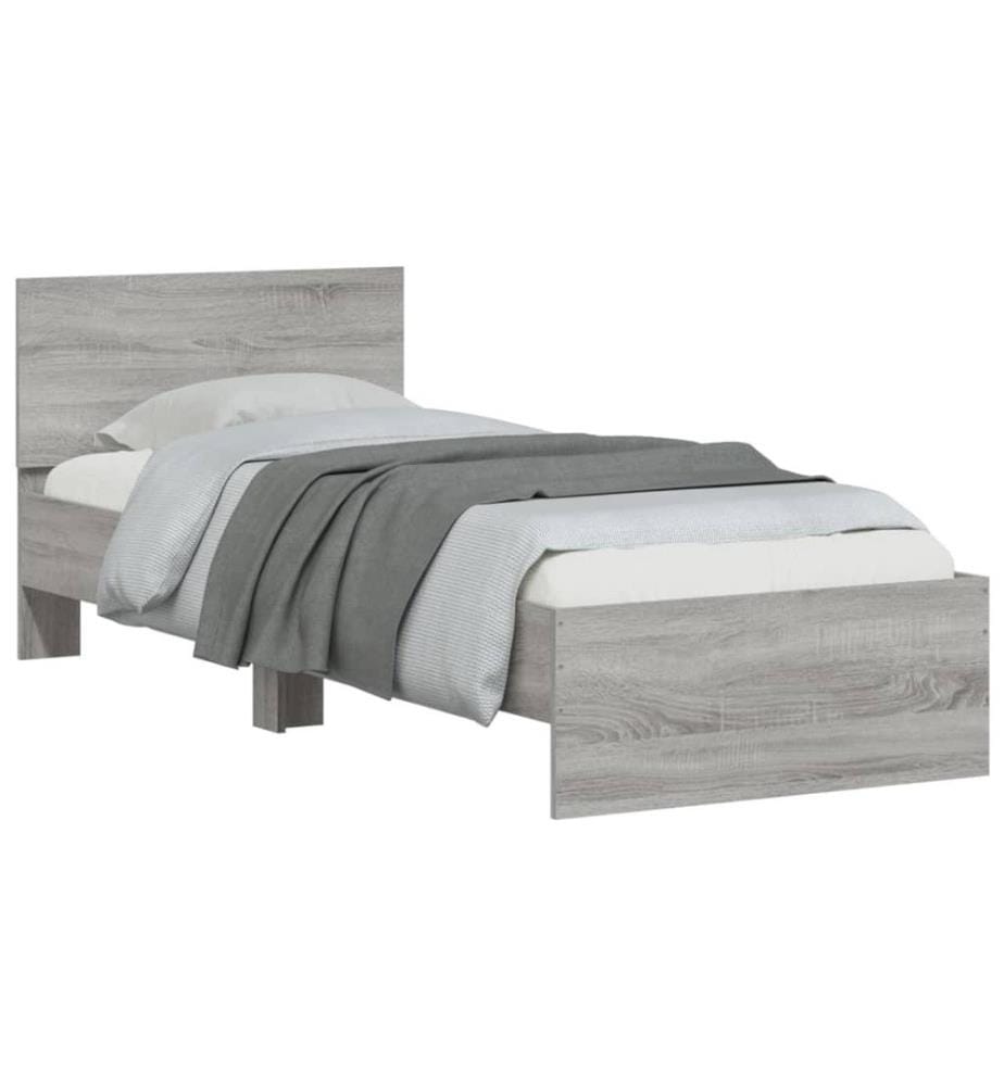 Cadre de lit tête de lit et lumières LED sonoma gris 90x200 cm