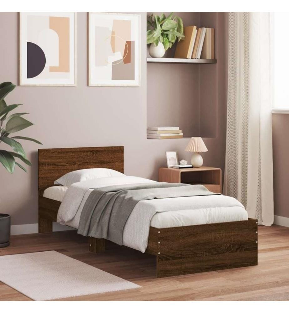 Bettgestell mit Kopfteil Braun Eiche 75x190 cm Holzwerkstoff