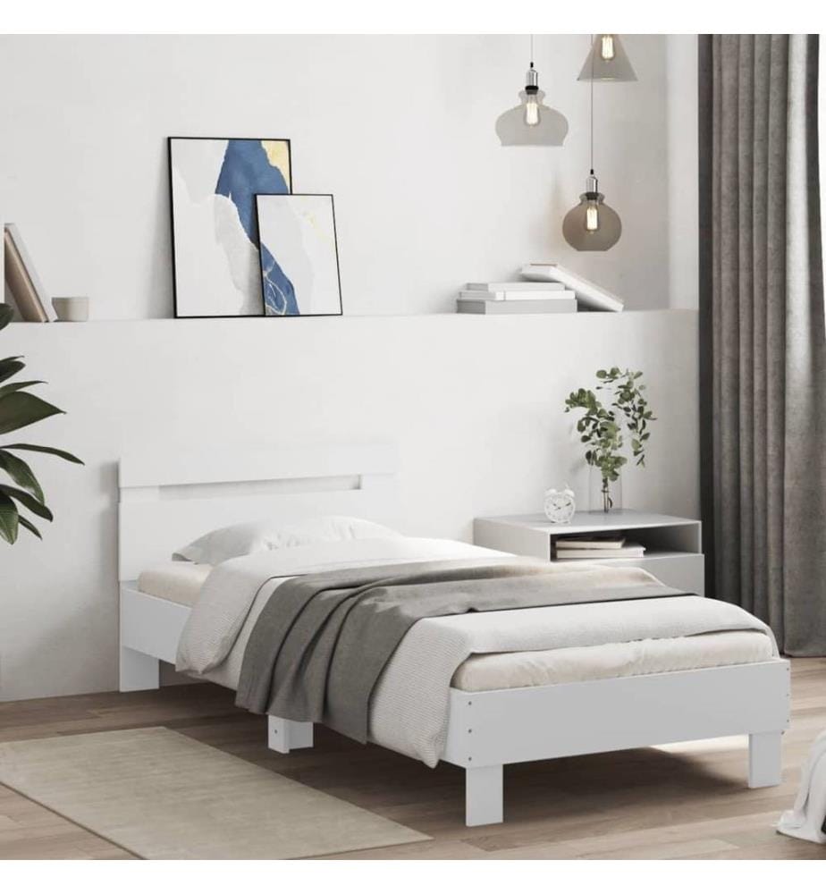 Cadre de lit avec tête de lit et lumières LED blanc 90x200 cm