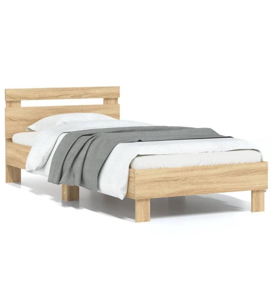 Bettgestell mit Kopfteil und LED-Leuchten Sonoma-Eiche 75x190cm