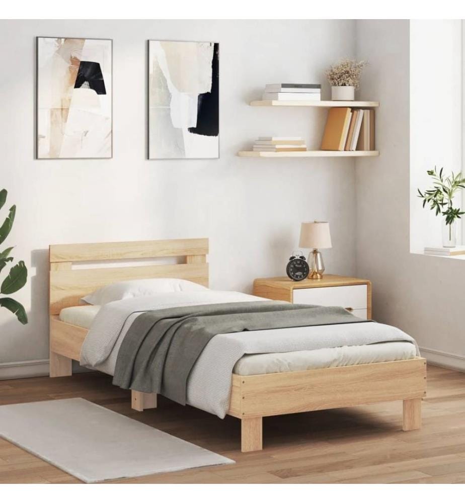 Bettgestell mit Kopfteil und LED-Leuchten Sonoma-Eiche 75x190cm