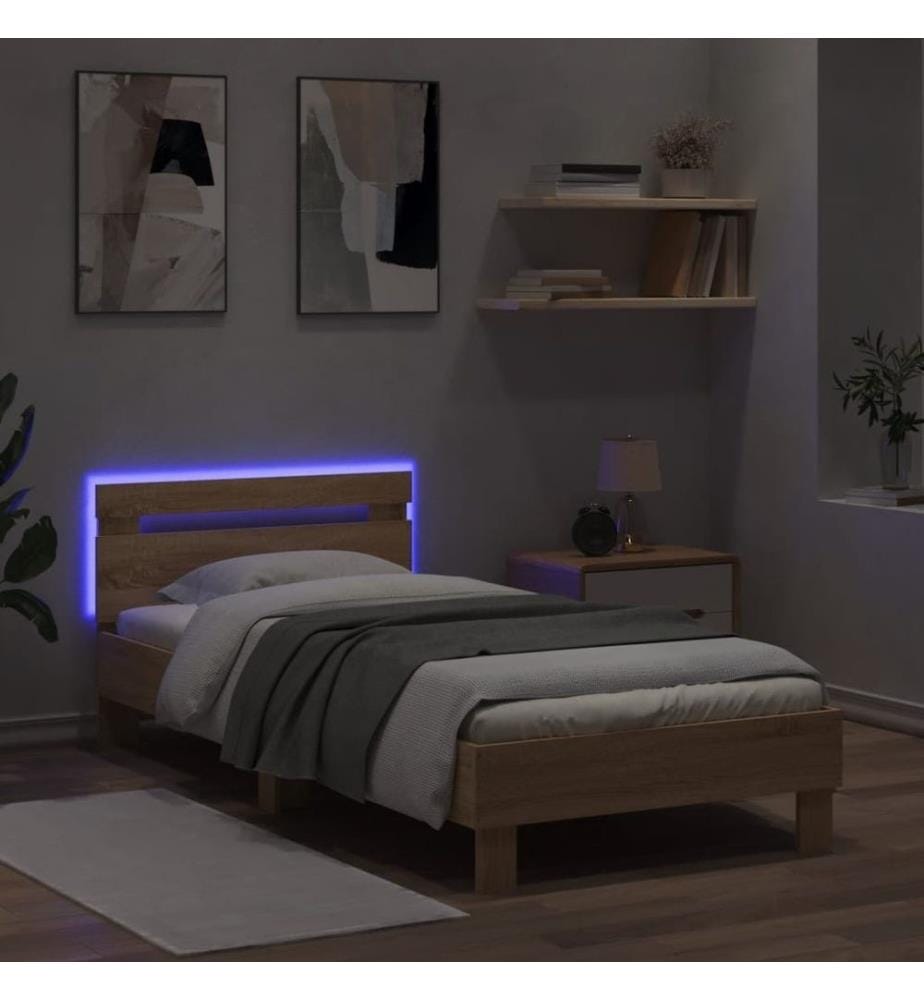 Bettgestell mit Kopfteil und LED-Leuchten Sonoma-Eiche 75x190cm