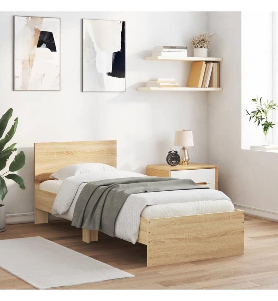 Cadre de lit avec tête de lit chêne sonoma 90x200 cm