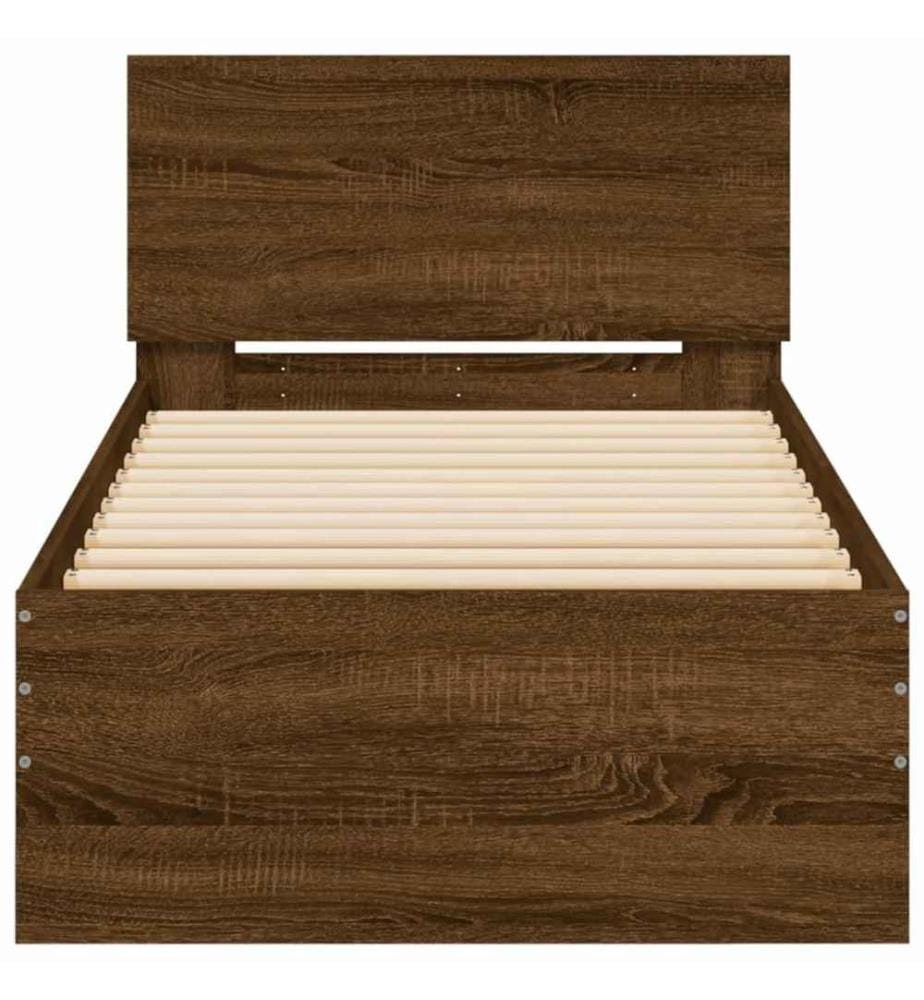 Cadre de lit tête de lit chêne marron 90x190 cm bois ingénierie