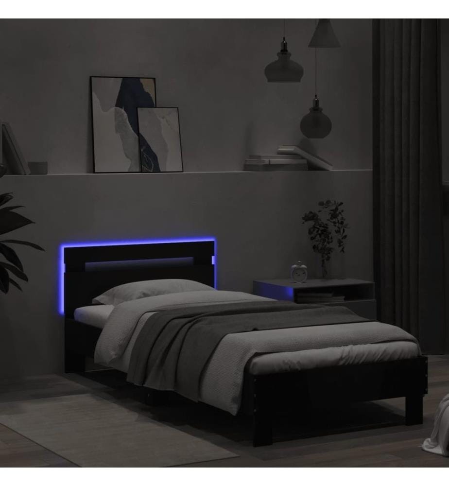 Cadre de lit avec tête de lit et lumières LED noir 90x200 cm