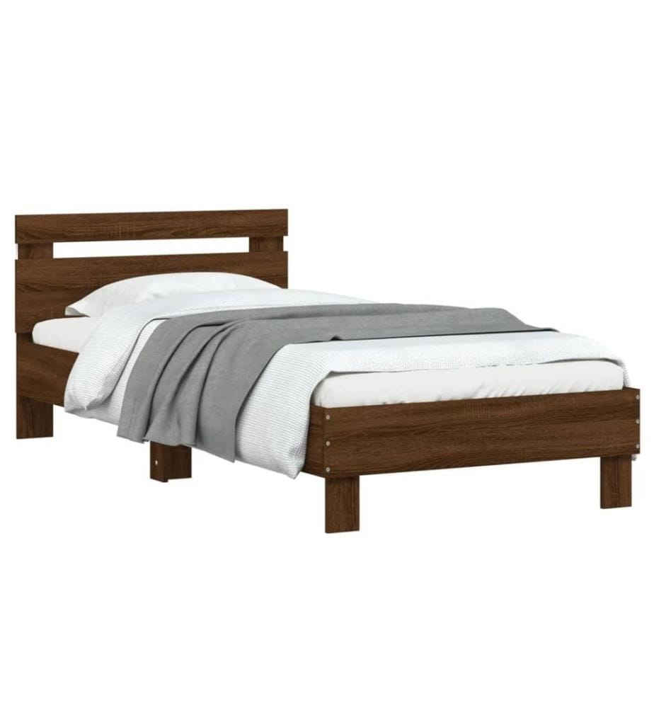 Cadre de lit tête de lit et lumières LED chêne marron 90x200 cm