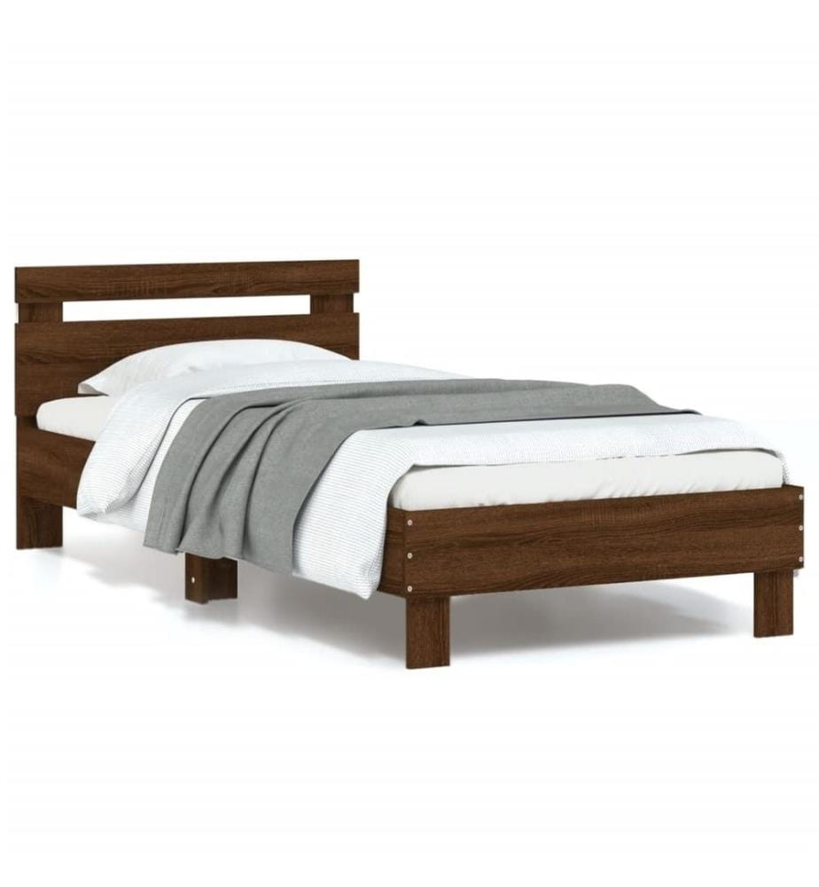 Cadre de lit tête de lit et lumières LED chêne marron 90x190 cm