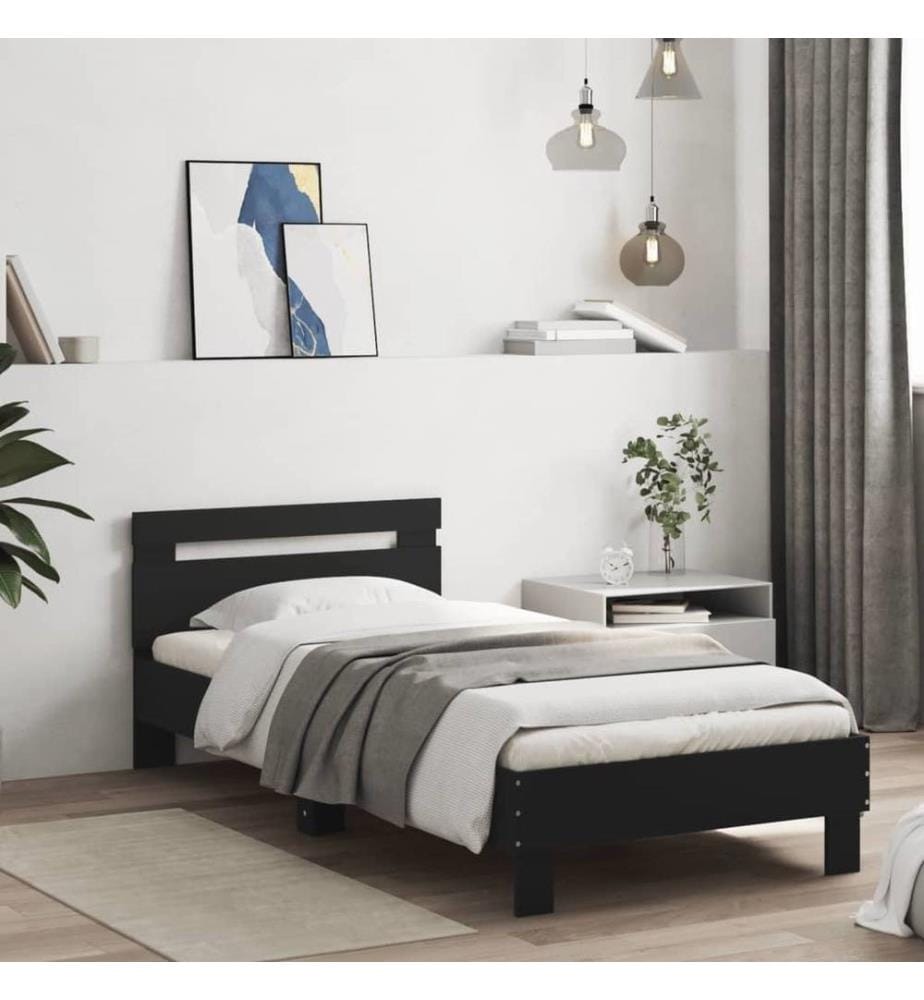 Cadre de lit avec tête de lit et lumières LED noir 75x190 cm