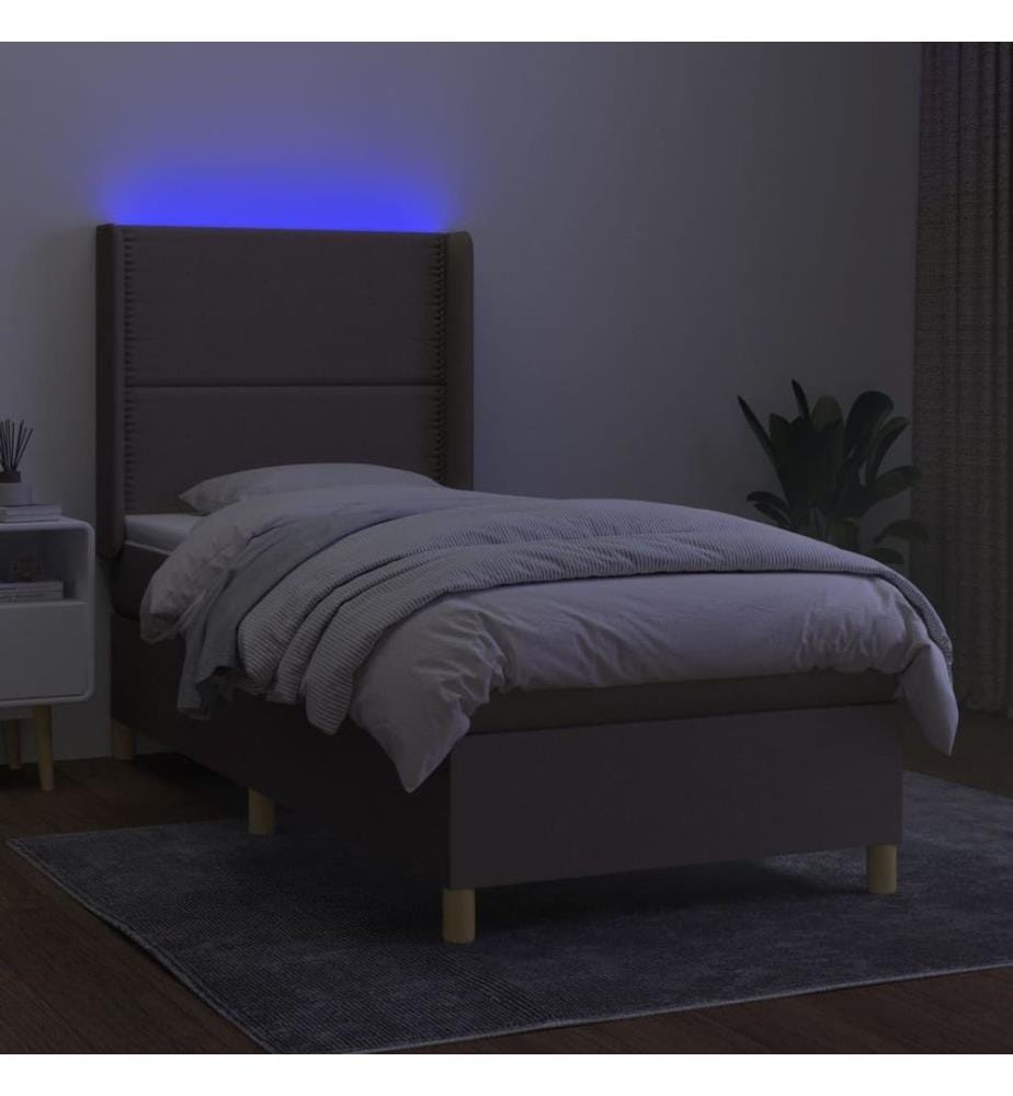 Sommier à lattes de lit matelas et LED Taupe 80x200cm Tissu