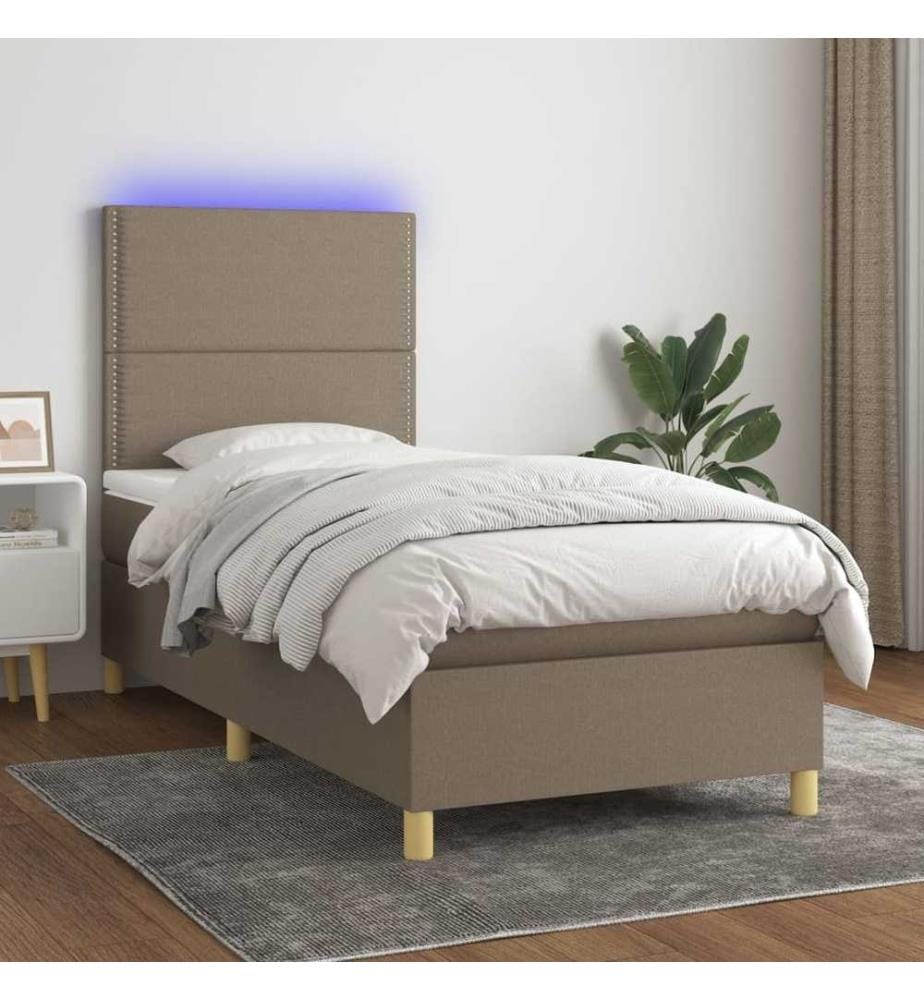Sommier à lattes de lit et matelas et LED Taupe 80x200cm Tissu