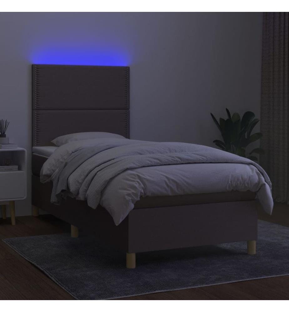 Sommier à lattes de lit et matelas et LED Taupe 80x200cm Tissu