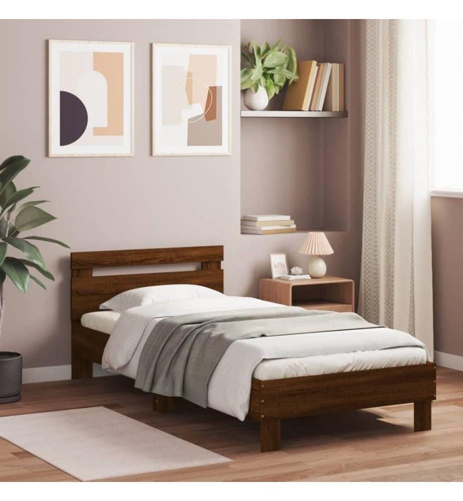 Bettgestell mit Kopfteil Braun Eiche 75x190 cm Holzwerkstoff