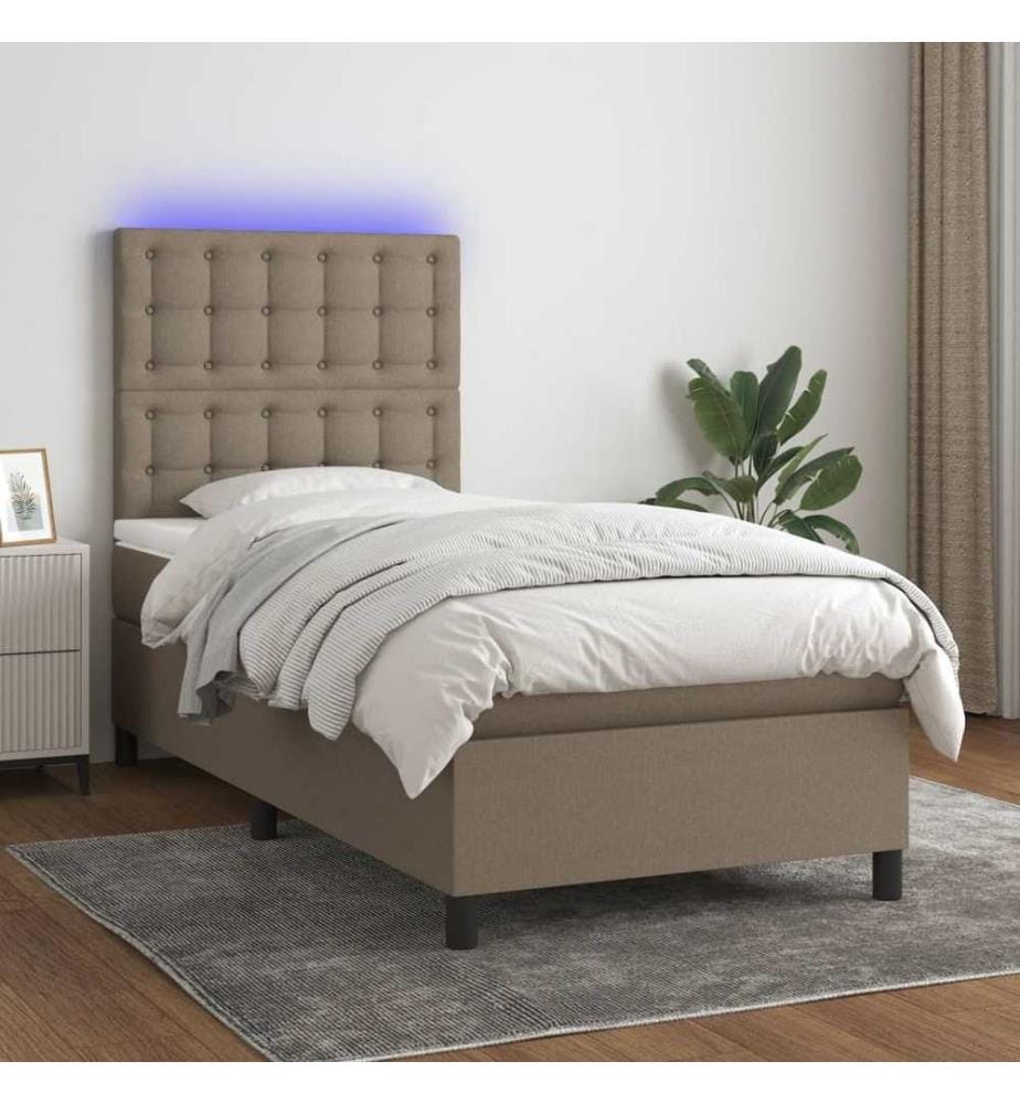 Sommier à lattes de lit et matelas et LED Taupe 100x200cm Tissu