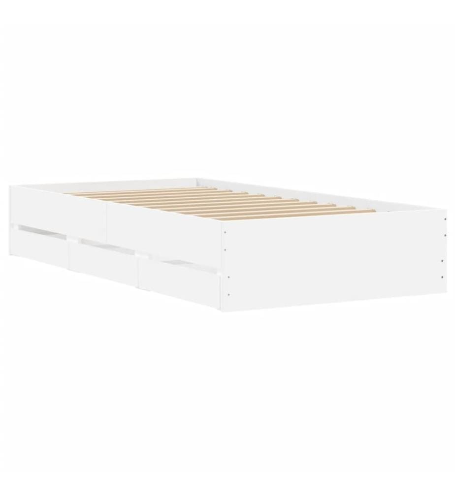 Cadre de lit avec tiroirs blanc 90x200 cm bois d'ingénierie
