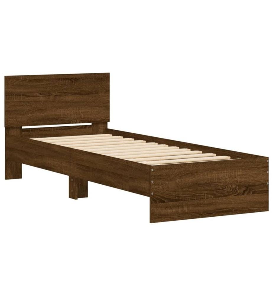 Bettgestell mit Kopfteil und LED-Leuchten Braun Eiche 90x190 cm