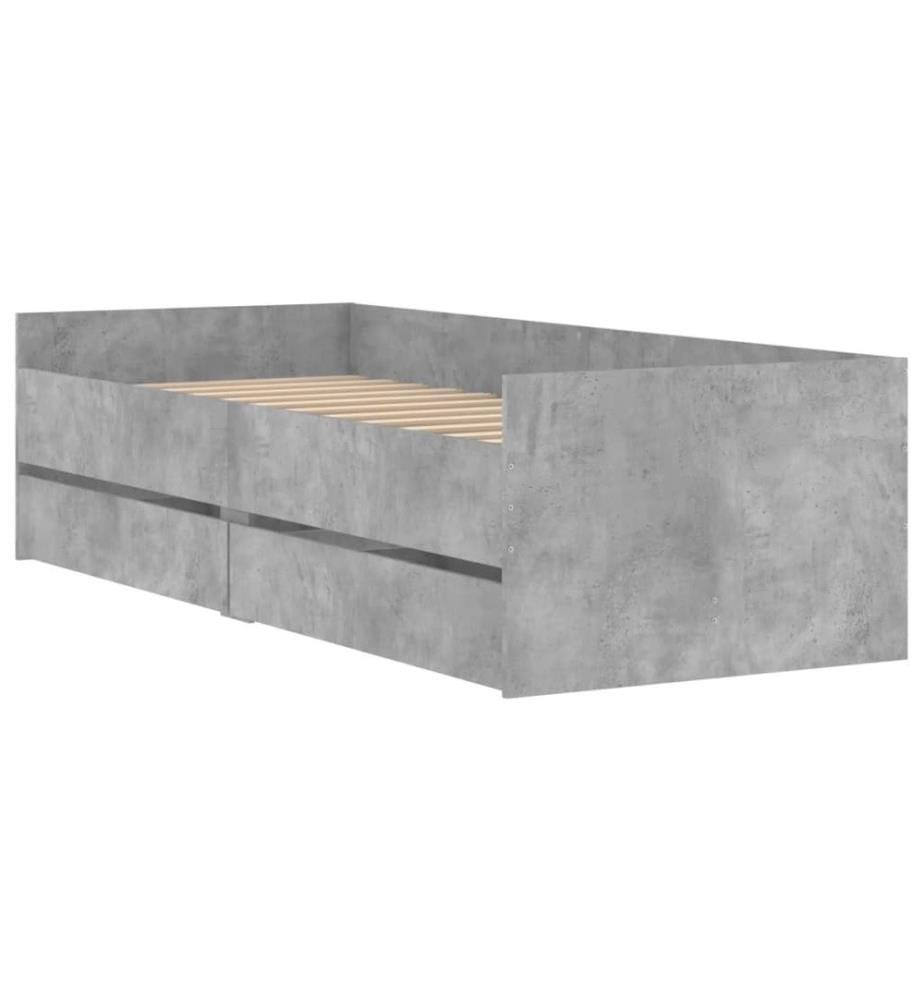 Cadre de lit avec tiroirs gris béton 90x190 cm