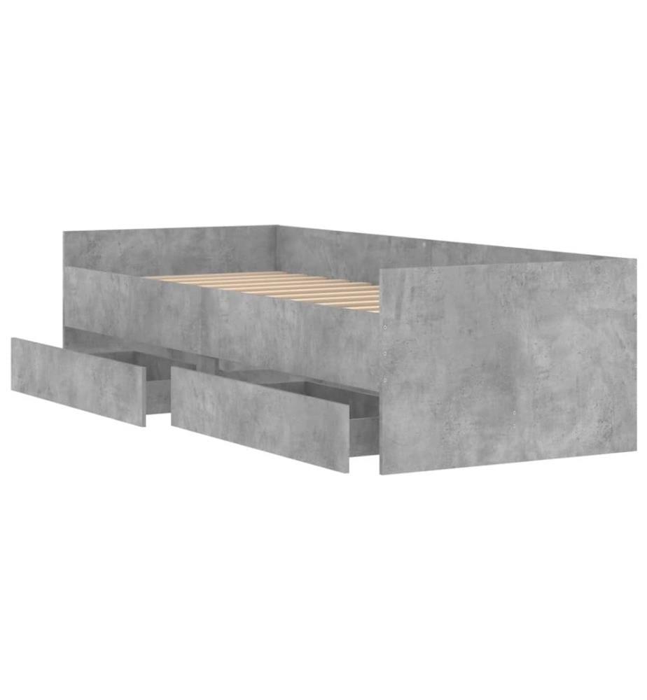Cadre de lit avec tiroirs gris béton 90x190 cm