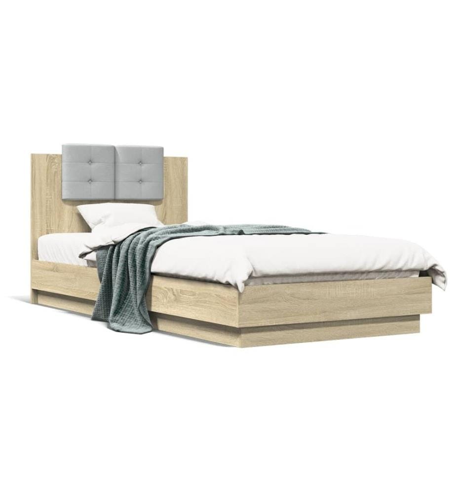 Bettgestell mit Kopfteil & LED-Leuchten Sonoma-Eiche 100x200 cm