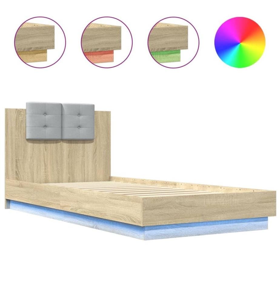 Bettgestell mit Kopfteil & LED-Leuchten Sonoma-Eiche 100x200 cm