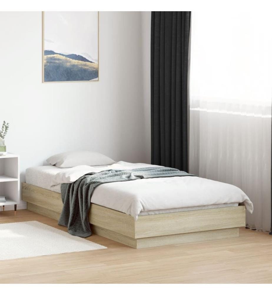 Cadre de lit avec lumières LED chêne sonoma 90x190 cm