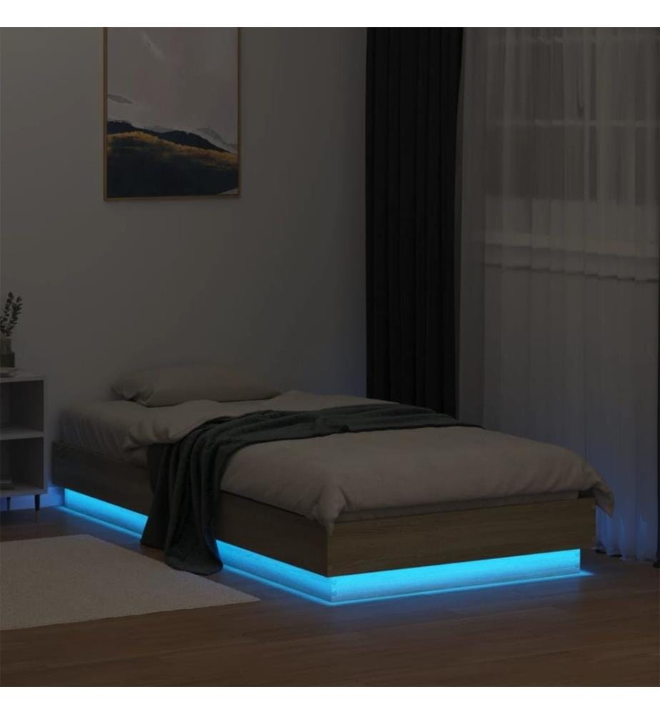 Cadre de lit avec lumières LED chêne sonoma 90x190 cm