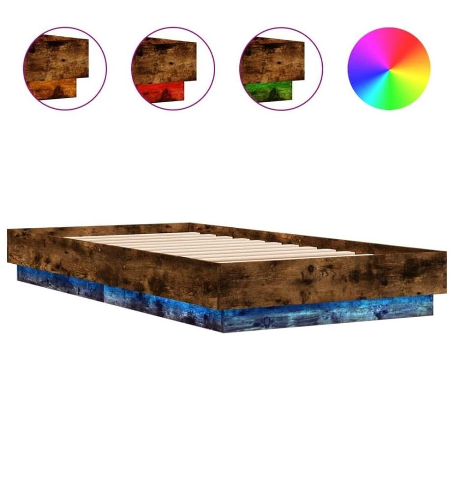 Cadre de lit avec lumières LED chêne fumé 90x190 cm