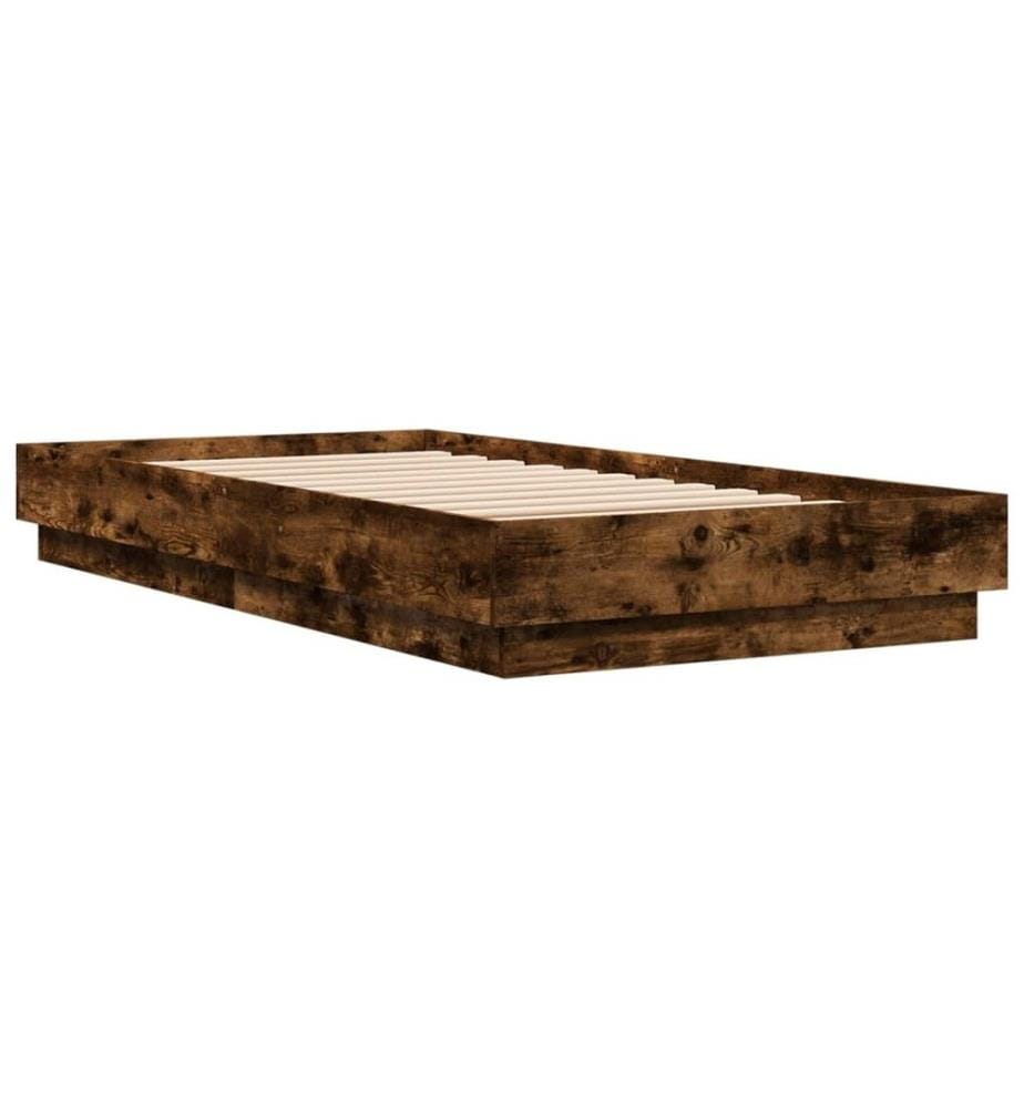 Cadre de lit avec lumières LED chêne fumé 90x190 cm