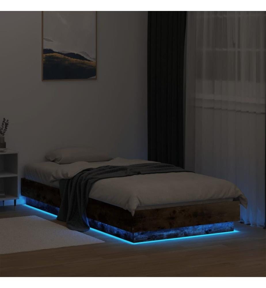 Cadre de lit avec lumières LED chêne fumé 90x190 cm