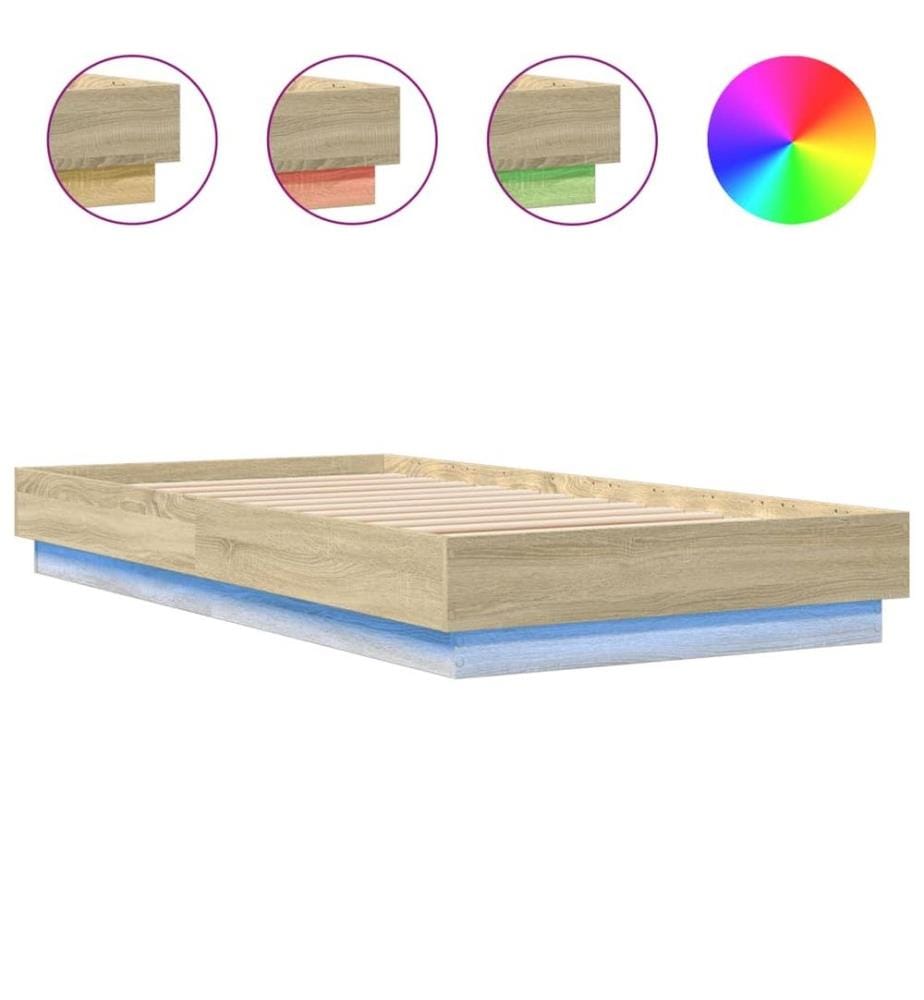 Bettgestell mit LED Sonoma-Eiche 75x190 cm