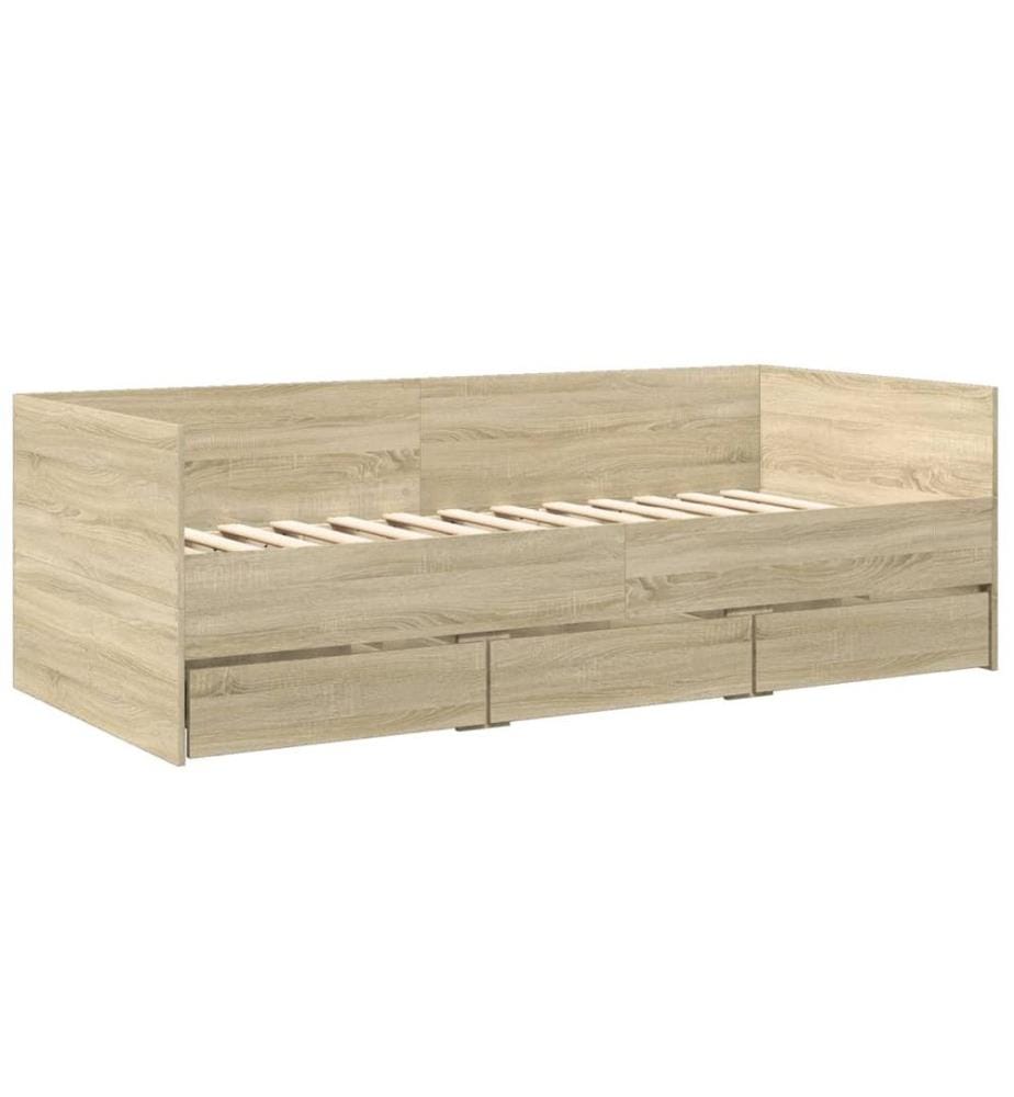 Lit de jour et tiroirs chêne sonoma 90x200cm bois d'ingénierie