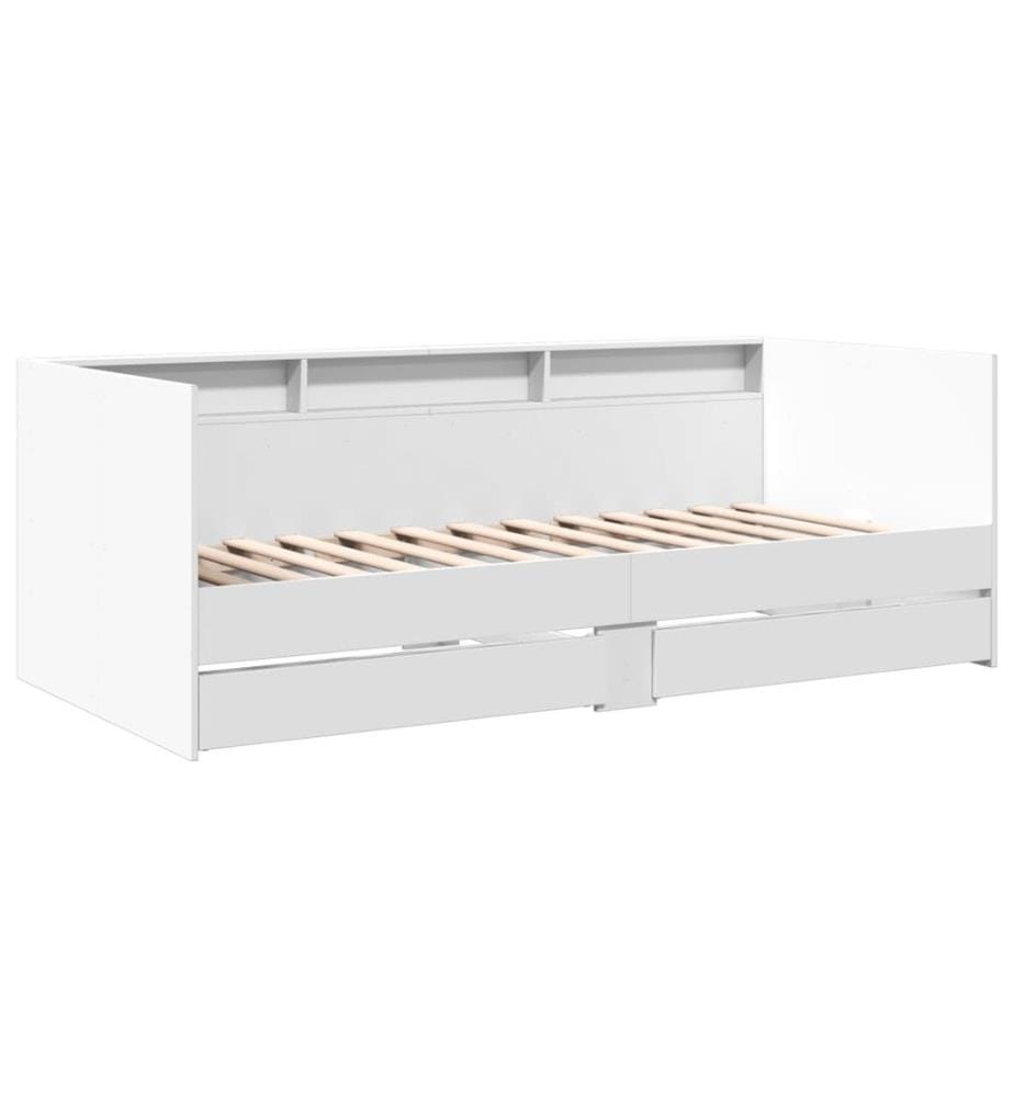 Lit de jour avec tiroirs blanc 75x190 cm bois d'ingénierie